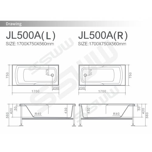 Акриловая ванна SSWW JL500A L/R (170х75)