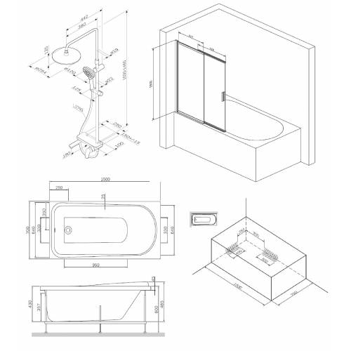 Акриловая ванна AM.PM LIKE 150х70 W80ASET-150SL (с каркасом, шторкой и душевой системой)