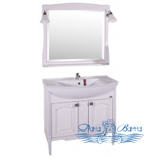 Комплект мебели для ванной ASB-Woodline Модена 85, белый/патина серебро
