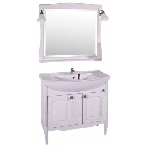 Комплект мебели для ванной ASB-Woodline Модена 85, белый/патина серебро