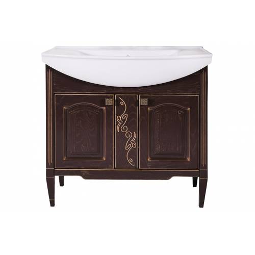 Комплект мебели для ванной ASB-Woodline Модена 85, темный орех/золотая патина