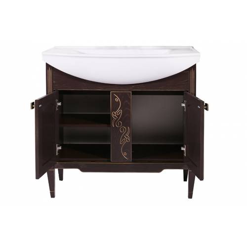 Комплект мебели для ванной ASB-Woodline Модена 85, темный орех/золотая патина
