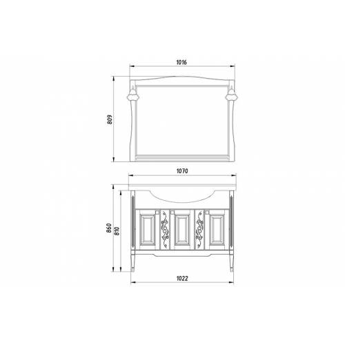 Комплект мебели для ванной ASB-Woodline Модена 105, белый/патина серебро