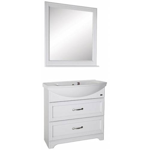 Комплект мебели для ванной ASB-Woodline Берта 85, белый/патина серебро