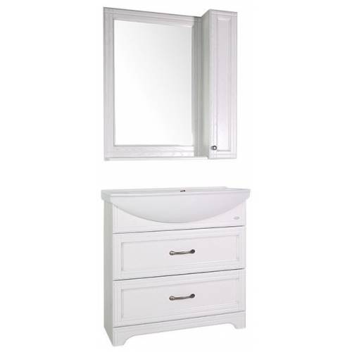 Комплект мебели для ванной ASB-Woodline Берта 85 (со шкафчиком), белый/патина серебро