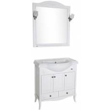 Комплект мебели для ванной ASB-Woodline Салерно 80, белый/патина серебро