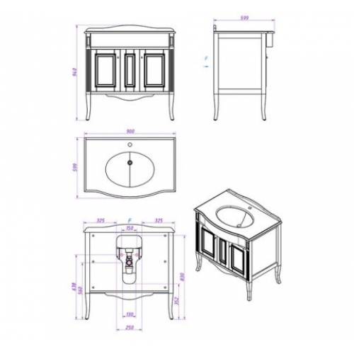 Комплект мебели для ванной Аллигатор Estete Aura 90 M-R