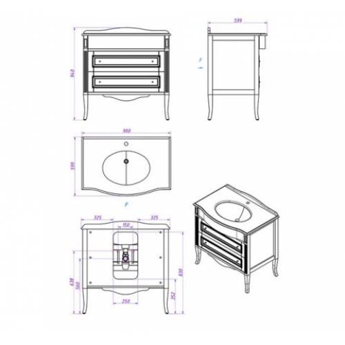 Комплект мебели для ванной Аллигатор Estete Aura 90 M-V