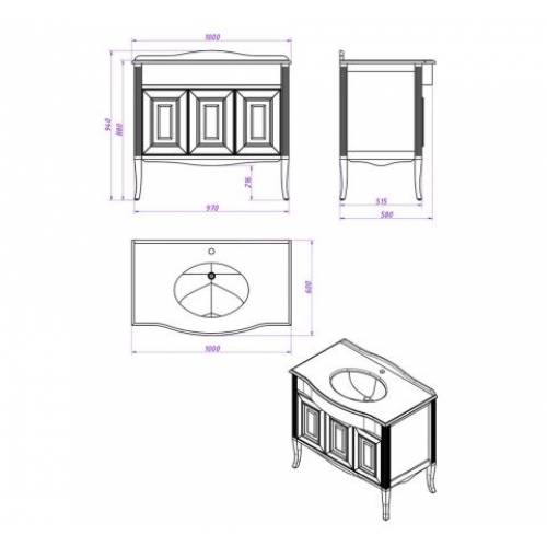 Комплект мебели для ванной Аллигатор Estete Aura 100 M-R
