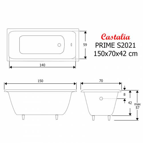 Чугунная ванна Castalia Prime S2021 150х70 Ц0000143