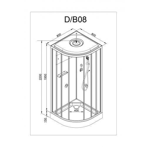 Душевая кабина Deto D 08-S с Led подсветкой 80x80