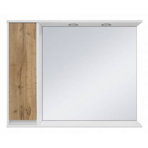 Зеркальный шкаф Misty Адриана 90 L белый/дерево светлое (с подсветкой)