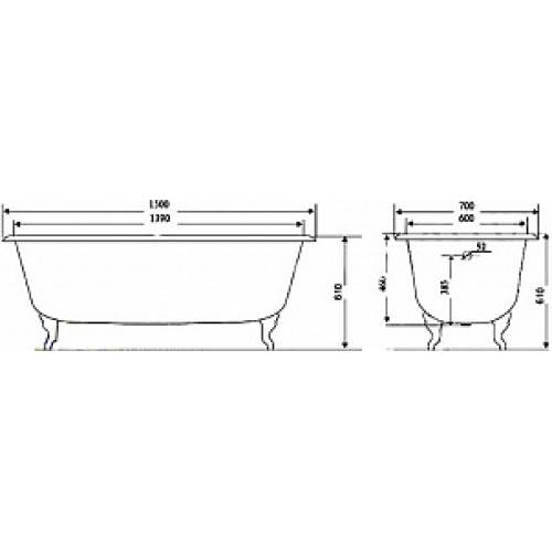 Чугунная ванна Timo Standard 3V 150x70 с ручками