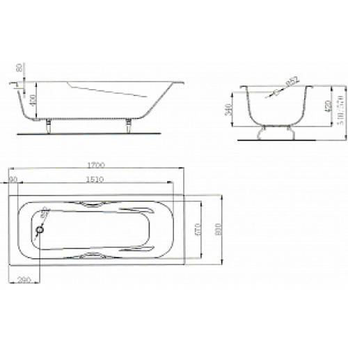 Чугунная ванна Maroni Colombo 170x80 с ручками