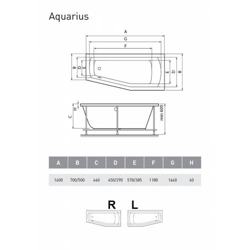 Акриловая ванна Relisan Aquarius R 160х70