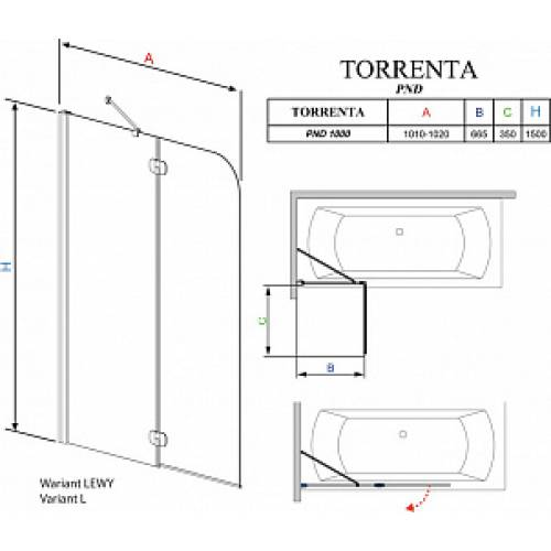 Шторка на ванну Radaway Torrenta PND 100 стекло графит L