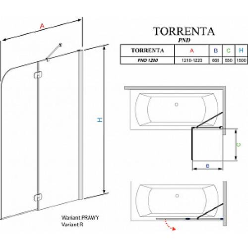 Шторка на ванну Radaway Torrenta PND 120 стекло графит R