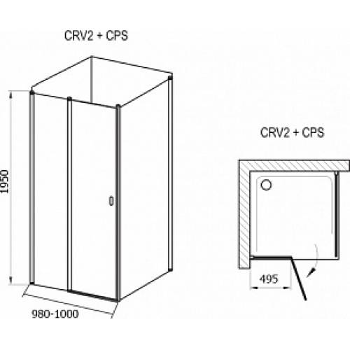Душевой уголок Ravak CRV2-100+CPS Transparent, профиль сатин 100х80