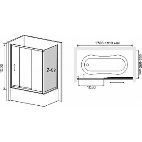 Шторка на ванну RGW Screens SC-81 (176-181)х70 профиль хром, стекло шиншилла
