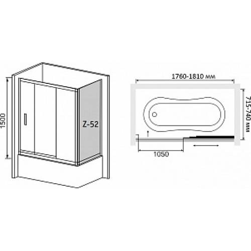 Шторка на ванну RGW Screens SC-81 (176-181)х75 профиль хром, стекло шиншилла