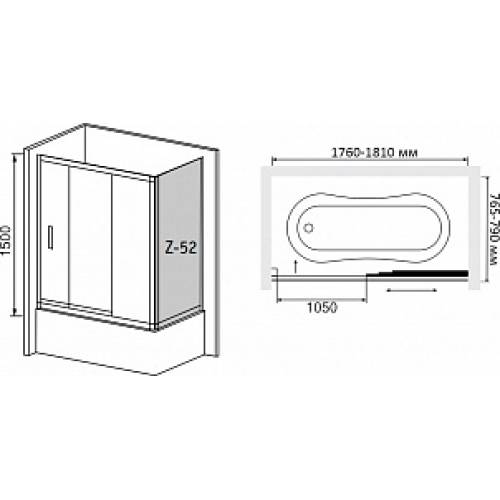 Шторка на ванну RGW Screens SC-81 (176-181)х80 профиль хром, стекло шиншилла