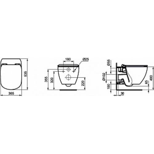 Комплект Чаша Ideal Standard Tesi T007901 + Крышка-сиденье с микролифтом + Инсталляция Ideal Standard W3710AA 4 в 1 с кнопкой смыва