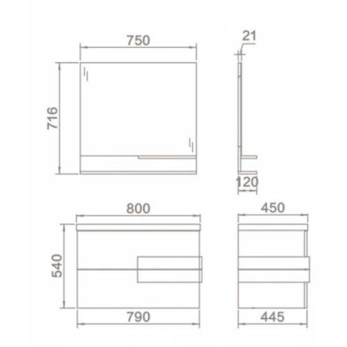 Комплект мебели Orans BC 80 (ВС-2023D-800) (дуб\белый глянец)