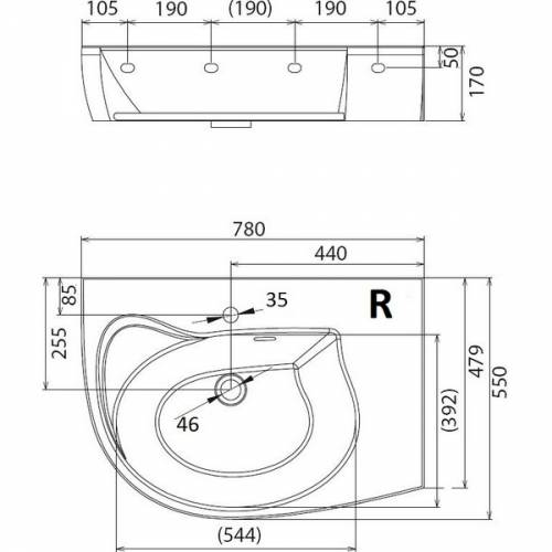 Раковина Ravak Rosa Comfort Plus (XJ0P1100000) правая (78 см)