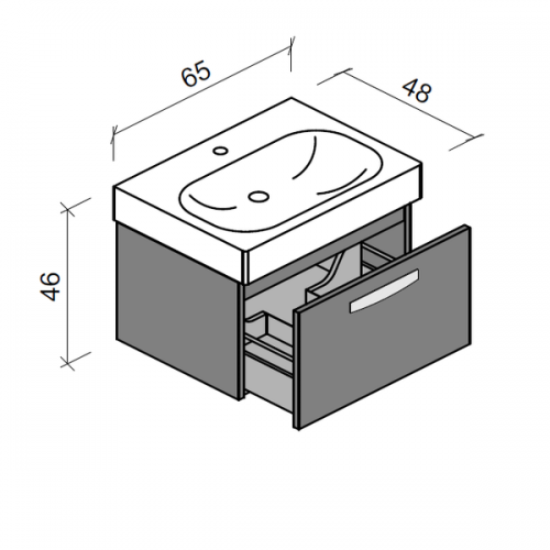 Тумба для ванной Verona Optima 65 (Ot 122 L) (LVS панель) (с одним ящиком)