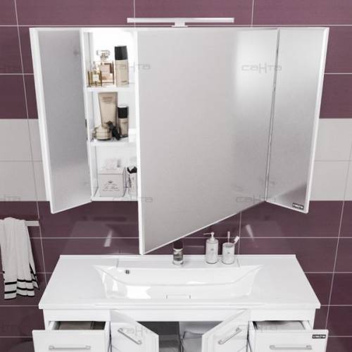 Зеркальный шкаф СанТа Стандарт (120 см) (белый) (со светильником)