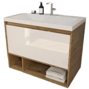 Тумба с раковиной Эстет Monaco Wood 80 1 ящик, белая/дуб рустикальный