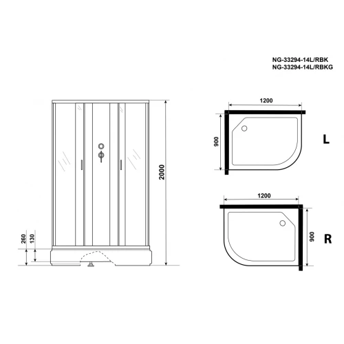 Душевая кабина Niagara Classic NG-33294-14LBK 120x90