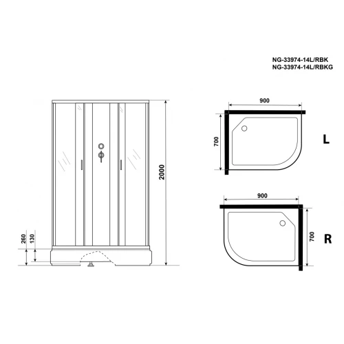 Душевая кабина Niagara Classic NG-33974-14LBKG 90x70