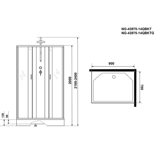 Душевая кабина Niagara Classic NG-43975-14QBKTG 90x70