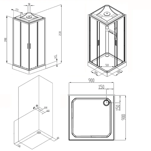 Душевая кабина Am.Pm Gem W90C-403-090MT 90х90