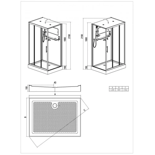 Душевая кабина Esbano ESGT-3129CKR 120х90