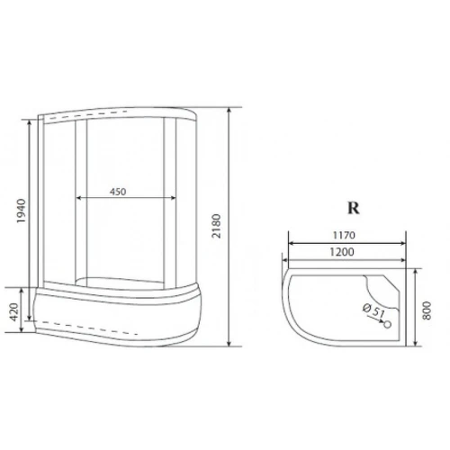 Душевая кабина Timo Eco TE-0720 R 120х80