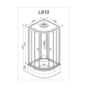 Душевая кабина Deto L 910 N 100х100 без крыши с гидромассажем