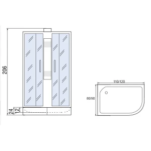 Душевая кабина МОНОМАХ Б/К 120/90/24 МЗ L 120х90