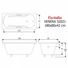 Чугунная ванна Castalia Venera 180х80 с ручками Ц0000150