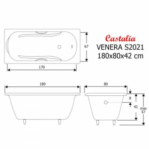 Чугунная ванна Castalia Venera 180х80 с ручками Ц0000150