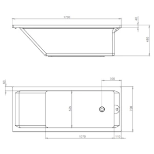 Акриловая ванна Eurolux Qwatry 170х70