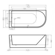 Акриловая ванна Esbano Afina (Right) 170х80