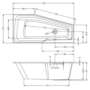 Акриловая ванна RIHO Rething Space 160x75 L B112001005