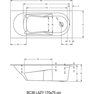 Акриловая ванна RIHO Lazy 170x75 без гидромассажа B078001005