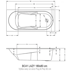 Акриловая ванна RIHO Lazy 180x80 без гидромассажа B081001005