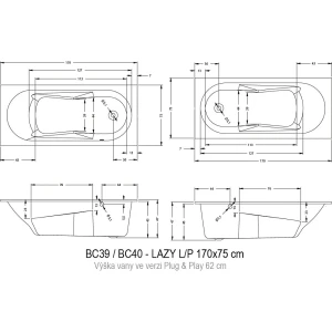 Акриловая ванна RIHO Lazy 170x75 R без гидромассажа B079001005