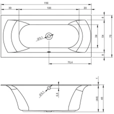 Акриловая ванна RIHO Linares 150x70 R без гидромассажа B139001005