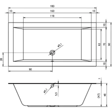 Акриловая ванна RIHO Lugo 180x90 B134001005, с тонким бортом