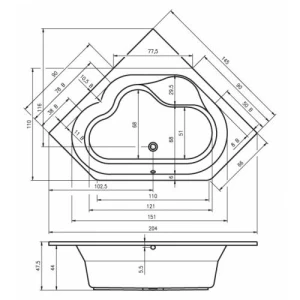 Акриловая ванна RIHO Winnipeg 145x145 без гидромассажа B010001005